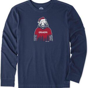 Life Is Good Men's Holiday Long Sleeve Crusher Cotton T-shirt Grandpa Santa Sz S
